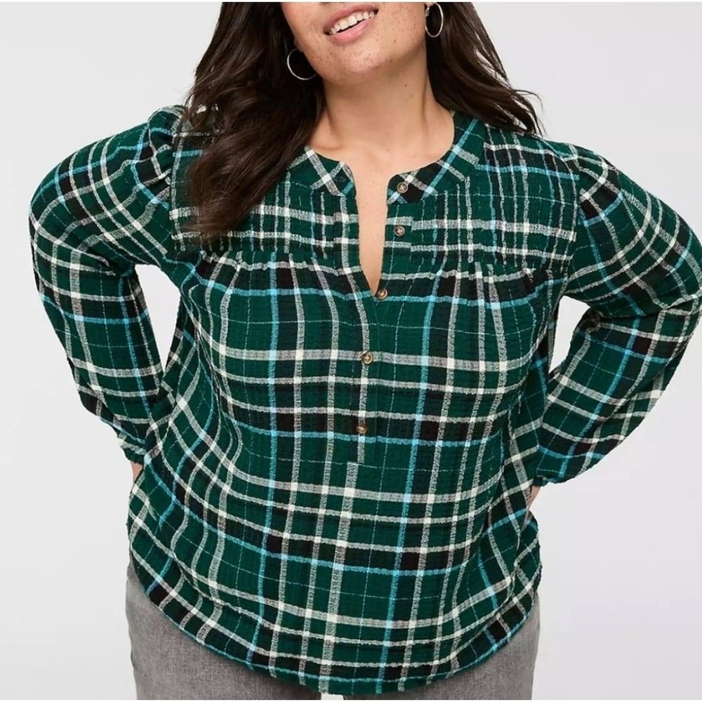 Lane Bryant Plaid Tunic‎ Top Green Plus Size 28